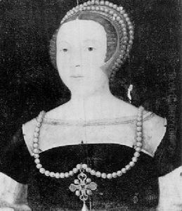 Portrait Of A Lady, Bust Length, Wearing Bejewelled Crucifix Hanging From Pearl Necklace