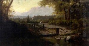 Fisherman On A Bridge Over A Stream by George Lafayette Clough