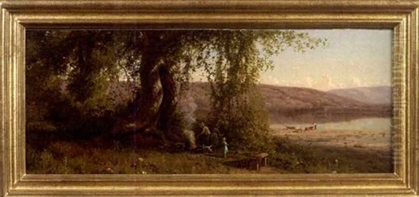 Adirondack Campfire Beside A Lake by George Lafayette Clough