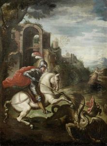 Saint George Slaying The Dragon by Giulio Clovio