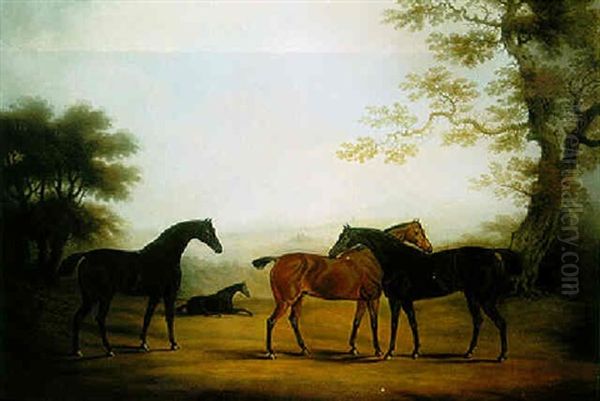 Four Hunters Resting In A Landscape - view 1