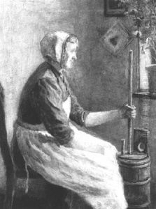Interior Scene With Woman Churning Butter