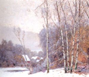 Winter Landscape With Birch Trees And Distant Houses by William Clusmann
