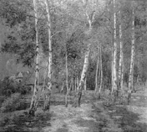 Verdent Landscape With Birch Trees And White Houses by William Clusmann