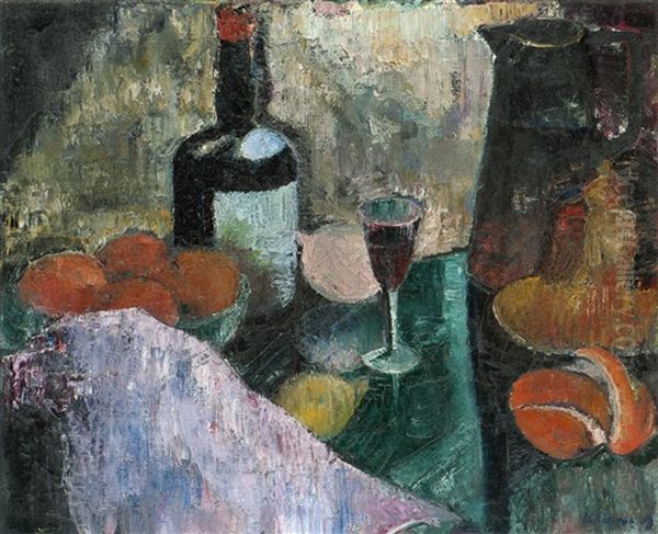 Still Life With Bottle, Glass, Pitcher And Fruit - view 1