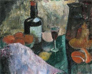 Still Life With Bottle, Glass, Pitcher And Fruit by Bernt Julius Muus Cluever