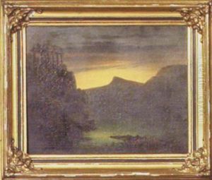 Sunset Landscape With Temple Ruins by Edmund C. Coates