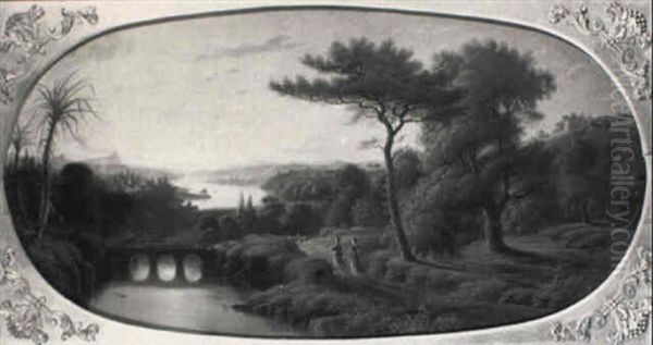 A Wooded Hilly Italianate Landscape With Travellers In Classical Dress - view 1