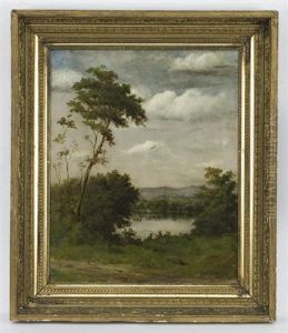 Pond With Figures Fishing by Darius Cobb