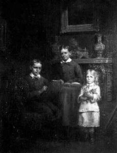 Portrait Of Three Children In A Richly Appointed Interior by Darius Cobb