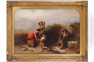 Children With A Shepherd Playing The Flute by Edward John Cobbett