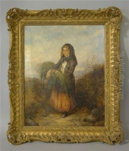 Young Girl Harvesting Wheat by Edward John Cobbett