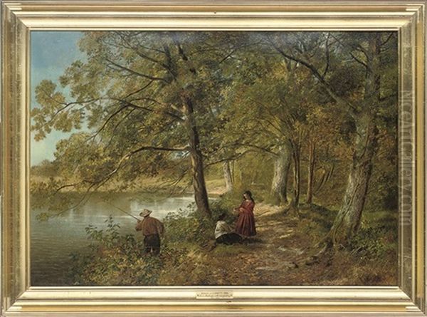 Figures Fishing On A River Bank - view 1