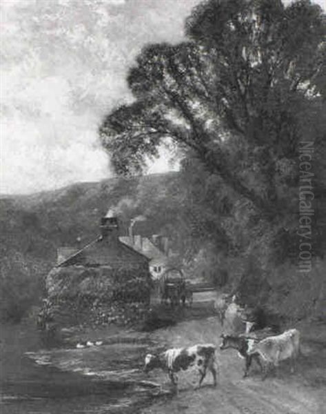 Cattle Watering By A Village - view 1