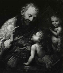 Bishop Saint Being Given A Mitre By Two Children, Perhaps Saint Nicholas Of Myra by Sigismondo Coccapani