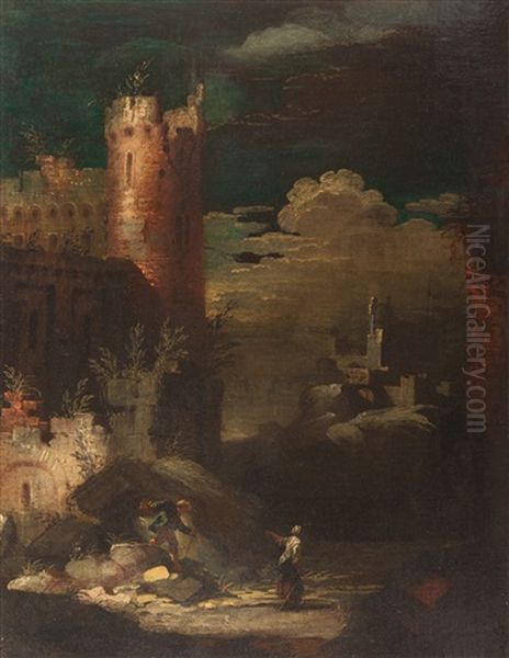 Architectural Capriccio With A Tower And Figures - view 1