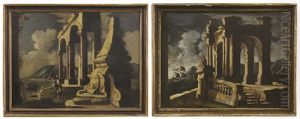 Marine Con Capricci Architettonici E Figure (pair) by Leonardo Coccorante