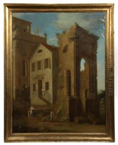 Italian Capriccio Of A Mill Constructed Among Classical Ruins by Leonardo Coccorante