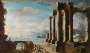 Mediterrane Kustenlandschaft Mit Klassischen Ruinen by Leonardo Coccorante
