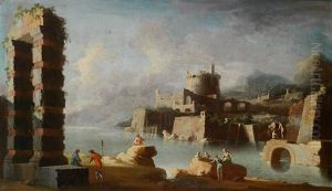 Capriccio Mit Fischern An Einer Mediterranen Kuste by Leonardo Coccorante