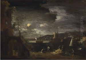 Two Capricci With Harbour Scenes In The Night (2 Works) by Leonardo Coccorante