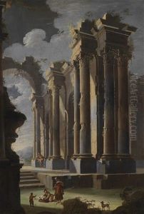 Architekturcapriccio Mit Figuren (+ Another, Similar; Pair) by Leonardo Coccorante