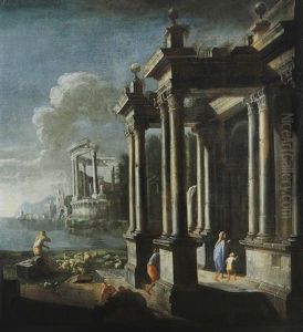 Capriccio De Figures, D'un Berger Et De Moutons Pres De Ruines De Monuments Antiques