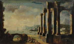 Landscape With Classical Ruins And Figures by Leonardo Coccorante
