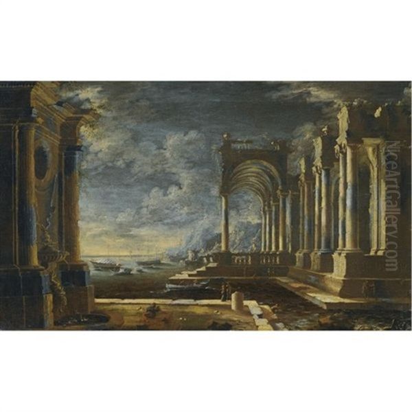 Classic Ruins With Fountain On The Sea - view 1