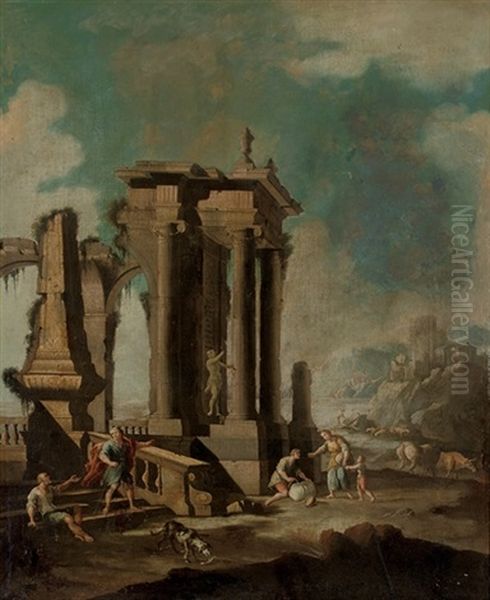 A Coastal Landscape With Figures By Classical Ruins - view 1