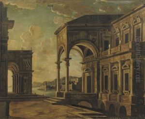 An Architectural Capriccio With A Coastal Landscape Beyond by Leonardo Coccorante