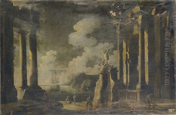 Capriccio Architettonico Con Statua Di Ercole E Figure - view 1