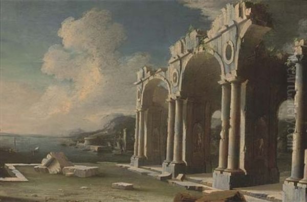 A Capriccio Of Classical Ruins By A Mediterranean Coastal Inlet - view 1