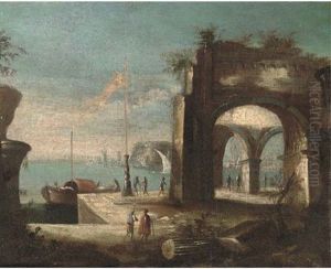Figures On A Quayside Before A Ruined Arch Figures On A Quayside Before A Ruined Arch