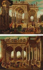 A Capriccio View Of Palladian Ruins With Numerous Figures And Roman Soldiers In The Foreground A Capriccio View Of Palladian Ruins With Numerous Figures And Roman Soldiers In The Foreground