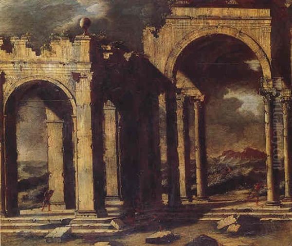 Classical Ruins With A Stormy Sea Beyond - view 1