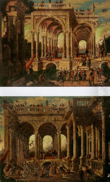 A Capriccio View Of Palladian Ruins With Numerous Figures And Roman Soldiers In The Foreground - view 1