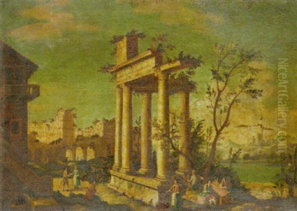 An Architectural Capriccio With Grand Tourists Among Ruins - view 1