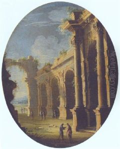 A Capriccio Of Classical Ruins by Leonardo Coccorante