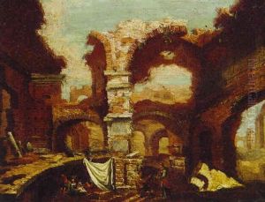 Peasants Amongst Classical Ruins by Leonardo Coccorante
