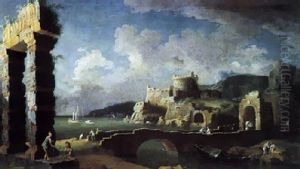 Ruine D'un Chateau Pres D'un Rivage Mediterraneen by Leonardo Coccorante