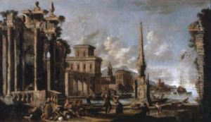 Veduta Di Porto Con Figure by Leonardo Coccorante