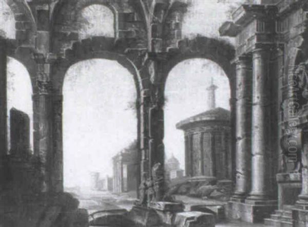 A Capriccio Of Classical Ruins With Peasants - view 1