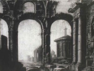 Capriccio Of Classical Ruins With Peasants by Leonardo Coccorante