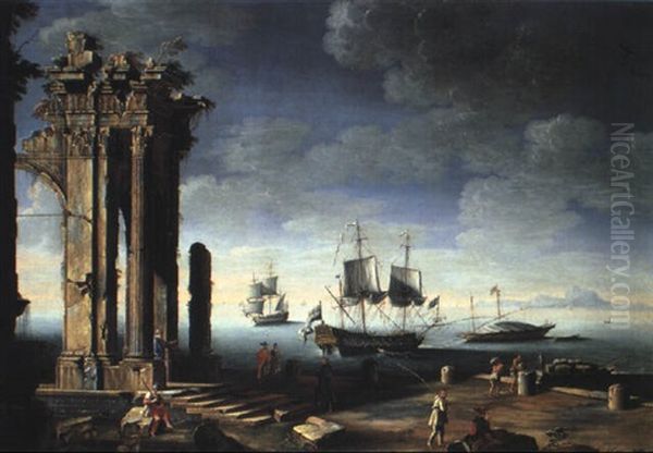 Port De Mer Avec Les Ruines D'un Portique Antique - view 1