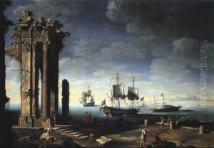 Port De Mer Avec Les Ruines D'un Portique Antique by Leonardo Coccorante