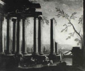 Capriccio Of Ruins With Travellers by Leonardo Coccorante