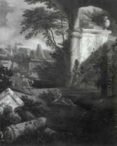 Bergers Et Leurs Tropeaux Dans Des Ruines by Leonardo Coccorante