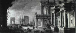 A Cappriccio Harbour by Leonardo Coccorante