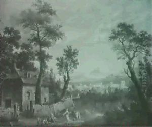 Jethro Et Les Filles De Moise Dans Un Paysage Avec Des      Antiquites Romaines Au Bord De La Mer by Leonardo Coccorante